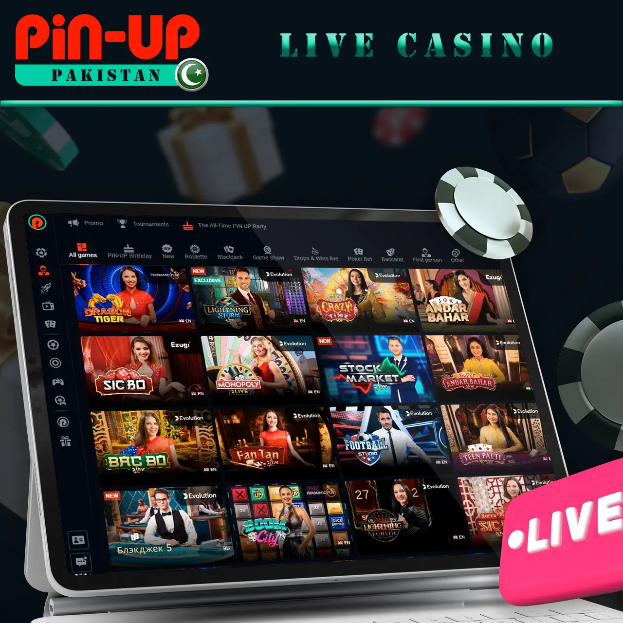 Play with live dealers in Live Casino at Pin Up