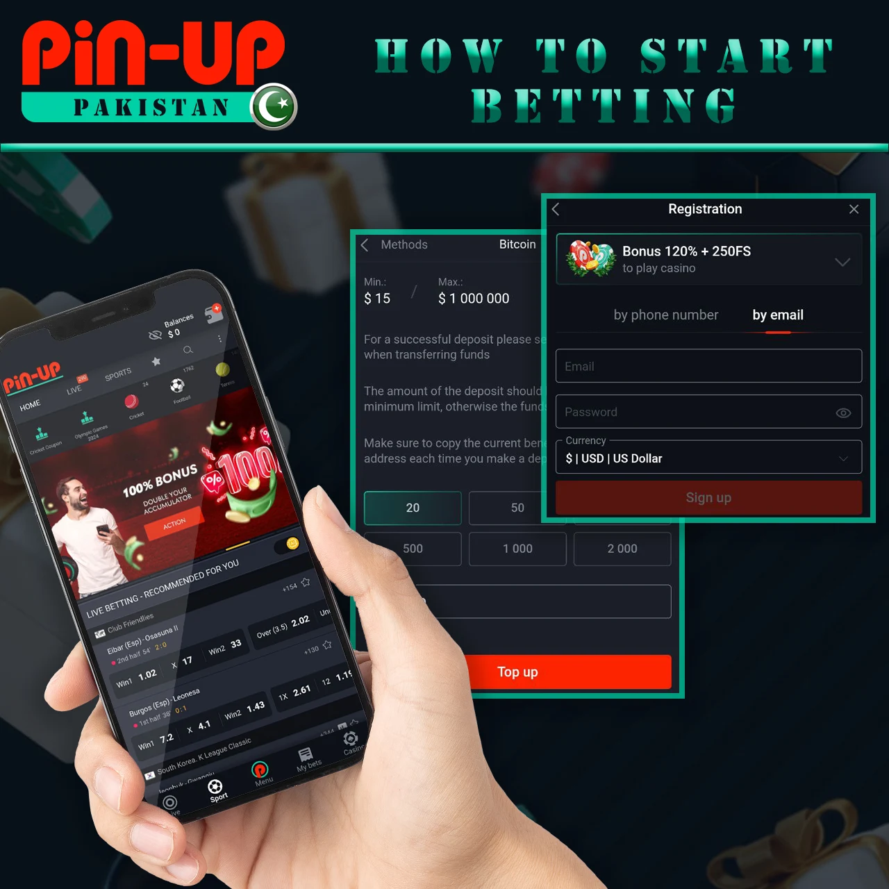 Register, make a deposit and start betting on sports